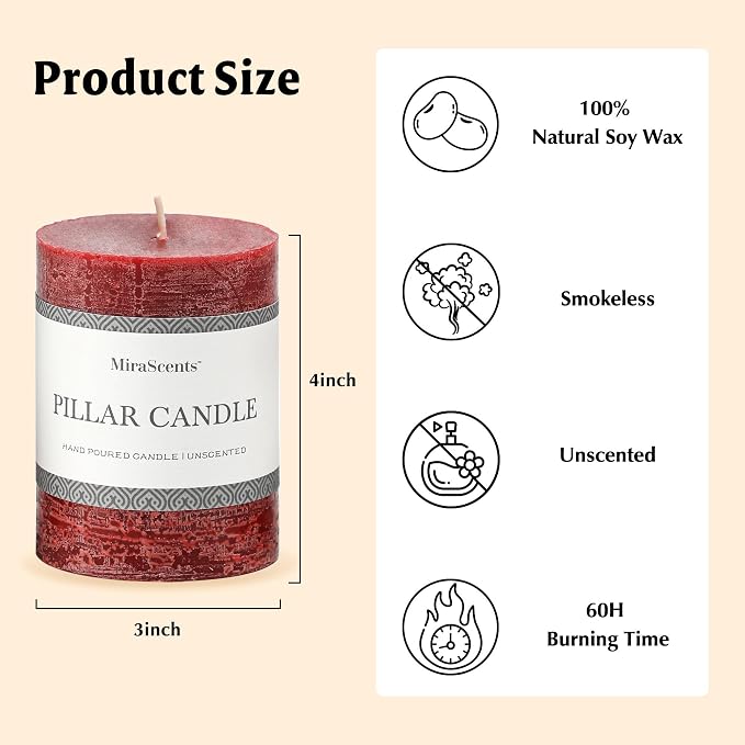 3x4 Inch Burgundy Pillar Candles Set of 3 - Image 6