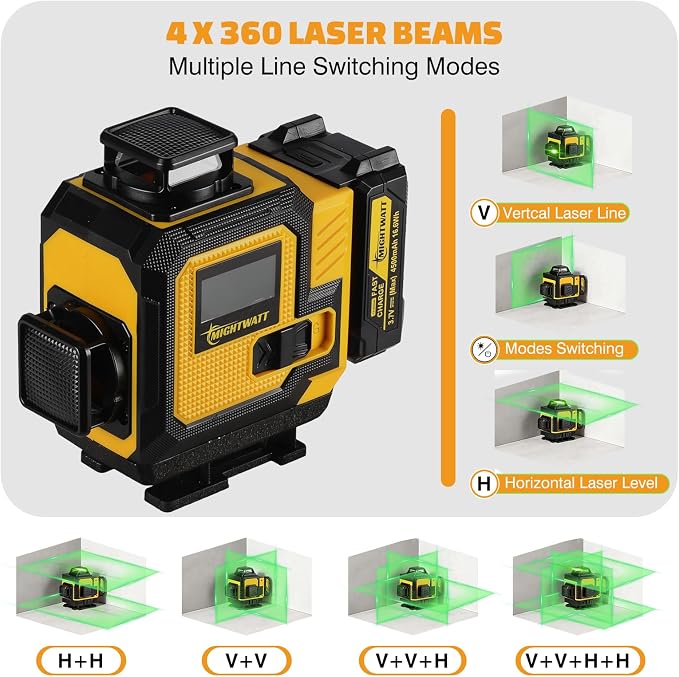 4D 16 Line 360° Self Level Green Laser Level Kit Tripod Battery Bracket | 360° - Image 3