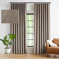 Kayne Studio Mocha Tan Velvet Pinch Pleated Back Tab Curtains 63 Inch Long | by KayneStudio