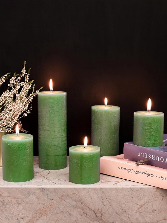 3x4 inch Grass Green Pillar Candles Set of 3 - Image 7