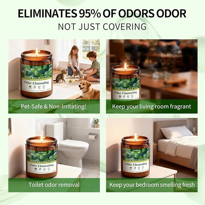 Mint Eucalyptus Odor Eliminating Candles, 7 oz Soy Scented Candle | Eliminates - Image 7