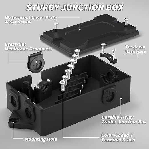PlugSaf 7 Way Trailer Junction Box Weatherproof Trailer Wiring Junction Box | - Image 3