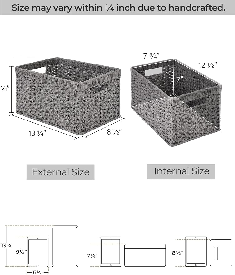 StorageWorks Wicker Storage Baskets, Rectangular Wicker Baskets - Image 2