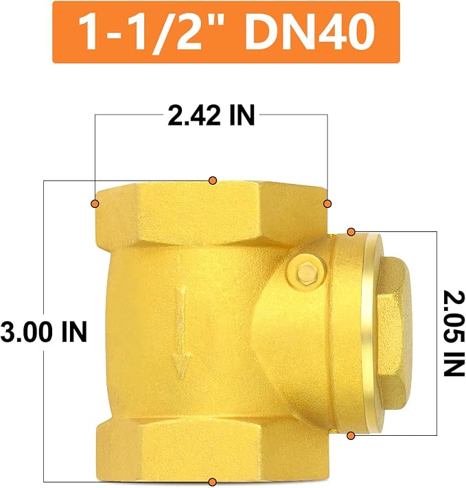 GASHER 1PCS Brass Swing Check Valve 1-1/2" Female Thread, Backflow Prevention - Image 2
