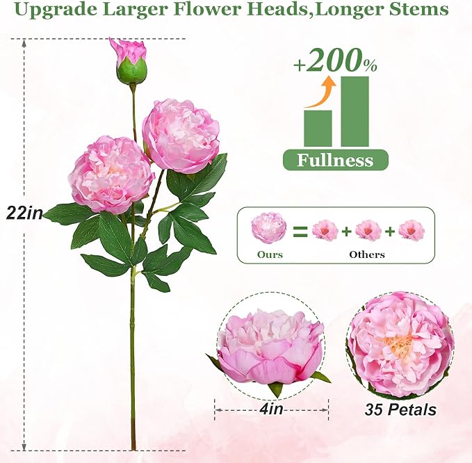 3PCS 22in Peonies Artificial Flowers, Real Touch Latex Fake Peonies | Lifelike - Image 3