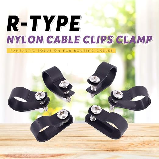Swpeet 60 Pack Black 5/8 Inch Nylon Plastic R-Type Cable Clips Clamp Kit - Image 4