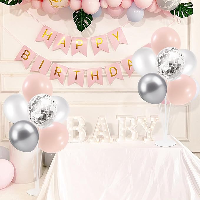 ZJDHPTY 4Set Silver Pink Balloon Stand Girl Baby Shower Decorations | Table - Image 6