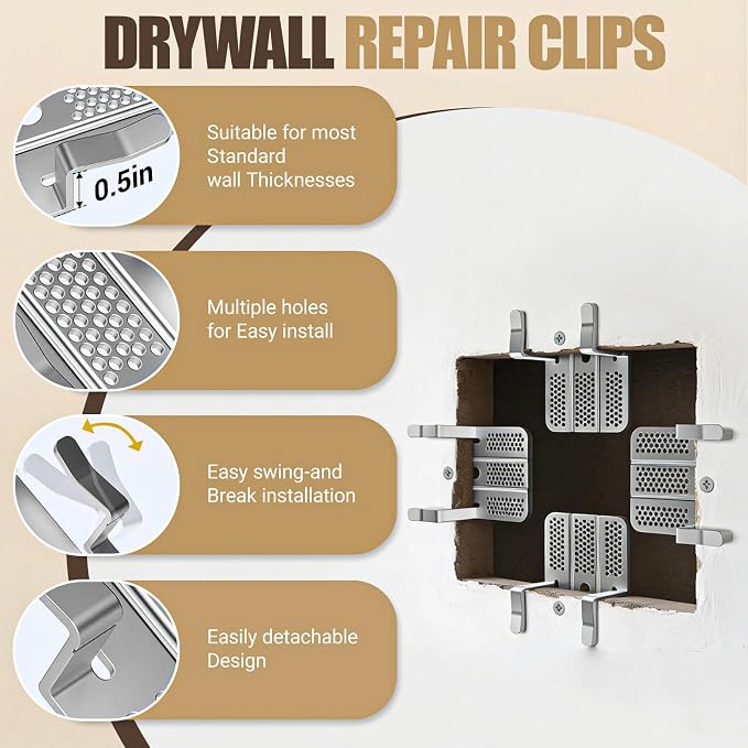 10 Pack Drywall Repair Clips, 1/2 inch and 5/8 inch Drywall Fastener Clip - Image 3