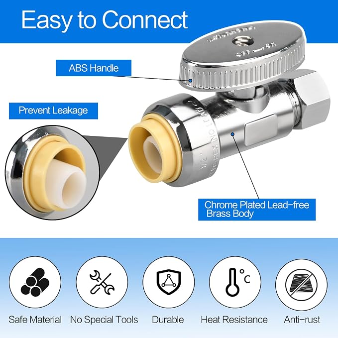 Brass Straight Stop Valve, 1/2" PTC Input, 3/8" OD Compression Output | - Image 3