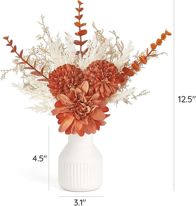 Mkono Fake Flowers in Ceramic Vase, 12.5" Coffee Table Centerpieces | Table - Image 6