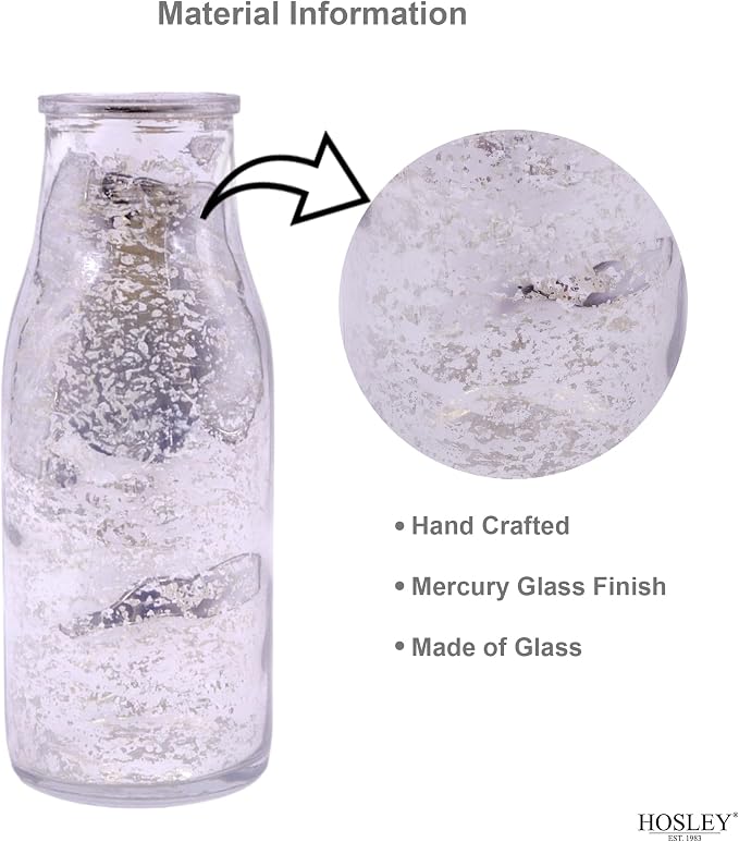 Hosley Set of 2, Glass Silver Glass Bottle, 5.5" High. Ideal Gift - Image 9