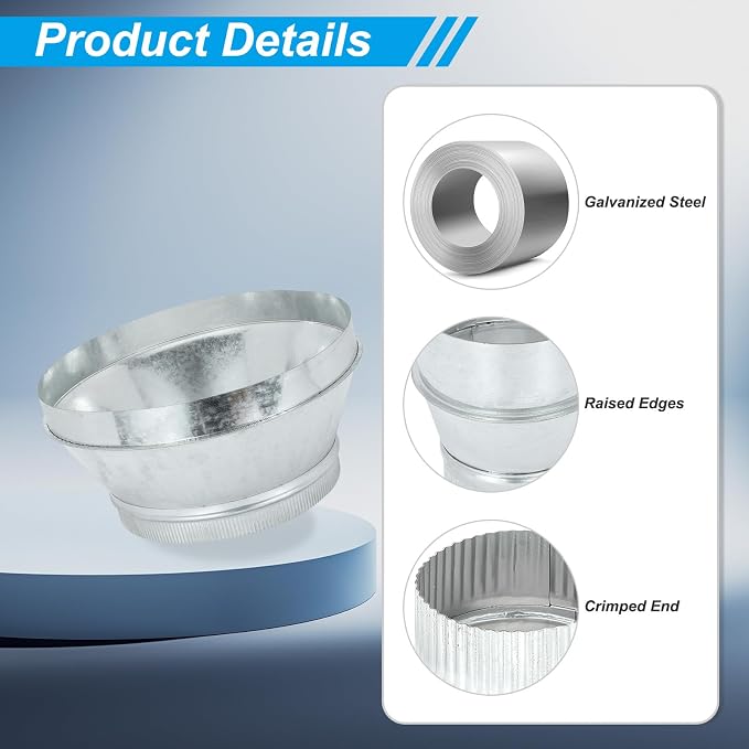 PATIKIL 16 Inch to 12 Inch Duct Reducer, Galvanized Steel Round Air Duct - Image 3