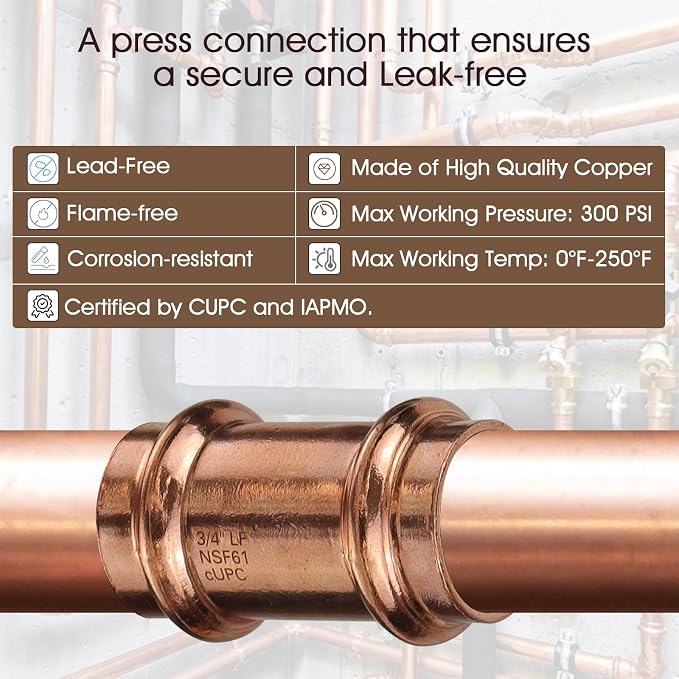 12PK Copper Press Fittings 3/4 inch Copper Coupling - Image 3