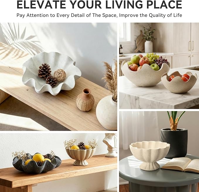 Scalloped Decorative Bowl Home Decor, 12.6" Shell Ruffle Fruit Bowl | Modern - Image 7