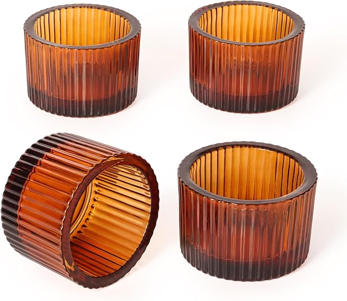 4 Pack Tealight Amber Candle Holders, Votive Tea Light Candle Holder | Glass by LOVELIGHTLOVELIFE