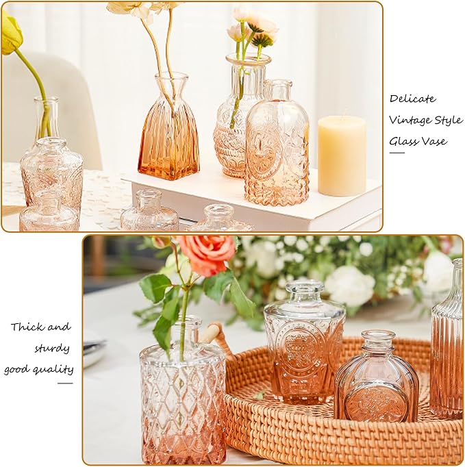 Amber Glass Bud Vase Set, Mini Single Vintage Design - Image 3