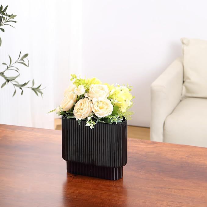 Ribbed Vase, Modern Vases for Living Room, Dining Table, 7 Inch - Image 2