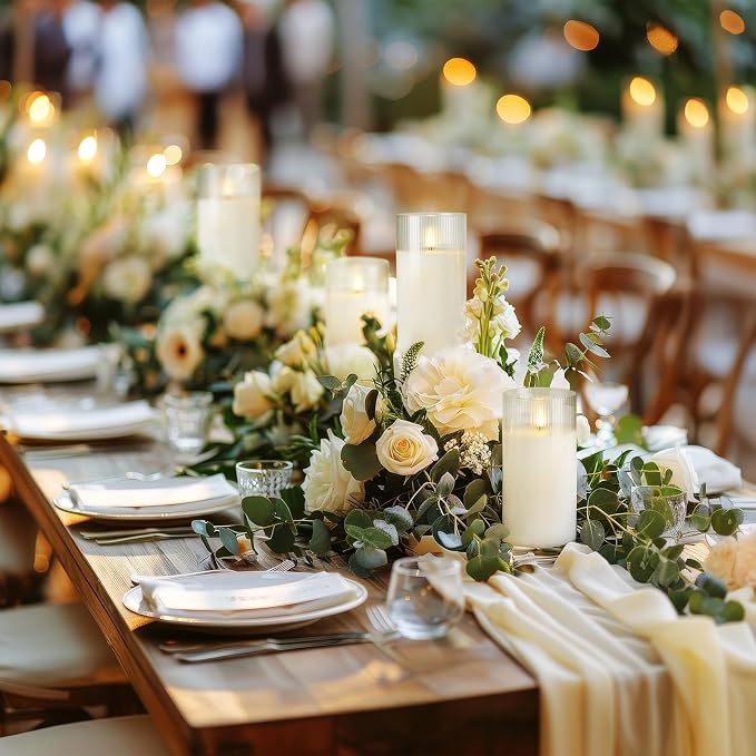 Amagic White Ribbed Glass Flameless LED Pillar Candles - Image 3