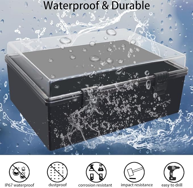 Junction Box, Hinged Black Clear Cover IP67 Waterproof ABS Project Box - Image 2