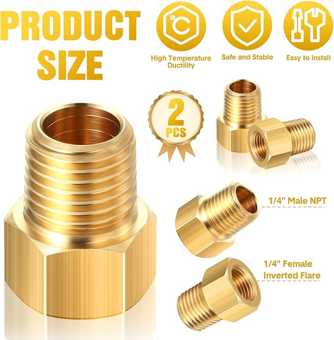 Frienda 1/4 Inch Male NPT x 1/4 Inch Female Inverted Flare Propane Fitting NPT - Image 2