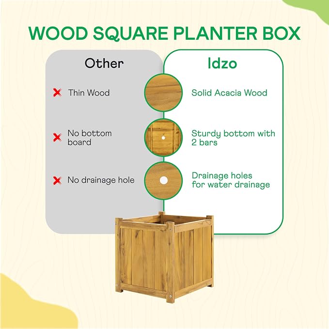 Set of 2 Acacia Wood Flower Planters - Image 7