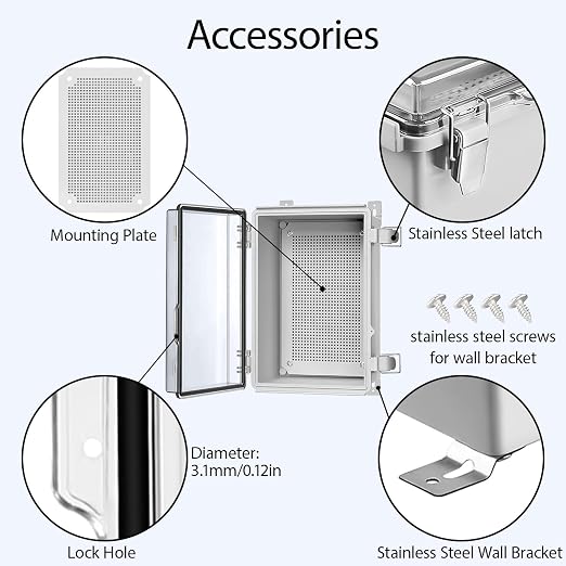 Electrical Box, IP67 Waterproof Hinged Clear Cover Stainless Steel Latch - Image 4