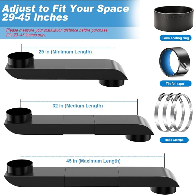 4" Upgraded Periscope Dryer Vent, 29-45" Adjustable Telescoping Dryer Vent Kit - Image 3