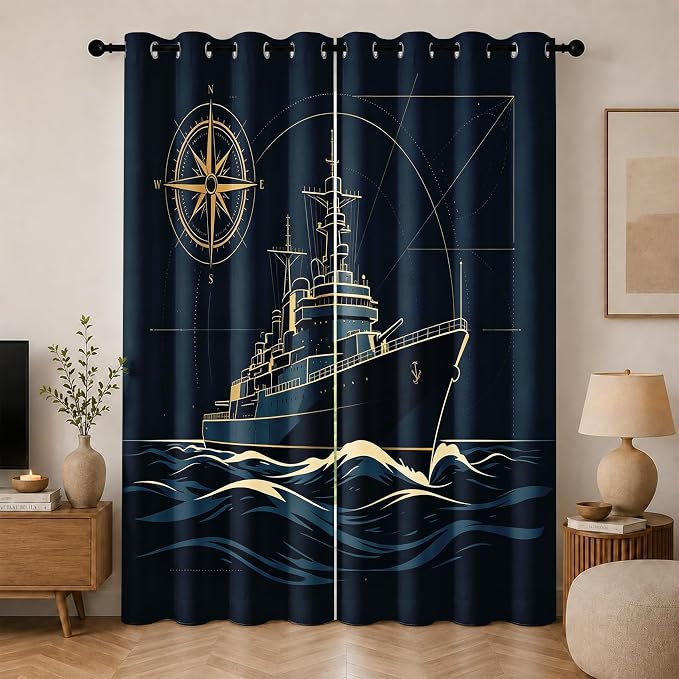 Navy Blue Warship Blackout Curtains by Unknown