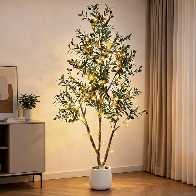 6FT Artificial Olive Tree with Lights & Planter, Realistic Faux Olive Plant | - Image 6