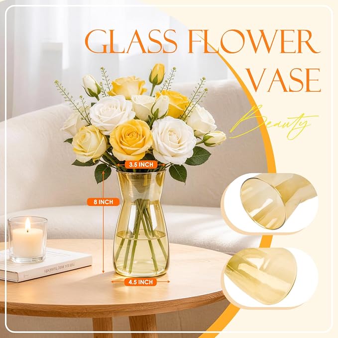 Der Rose 8" Amber Flower Vase Vintage Glass Vase - Image 3
