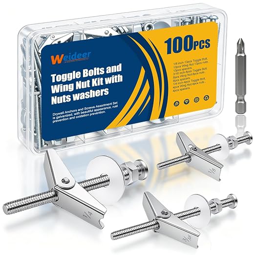 weideer 100Pcs Toggle Bolts 1/8" 3/16" 1/4" Heavy Duty Drywall Anchors and by weideer