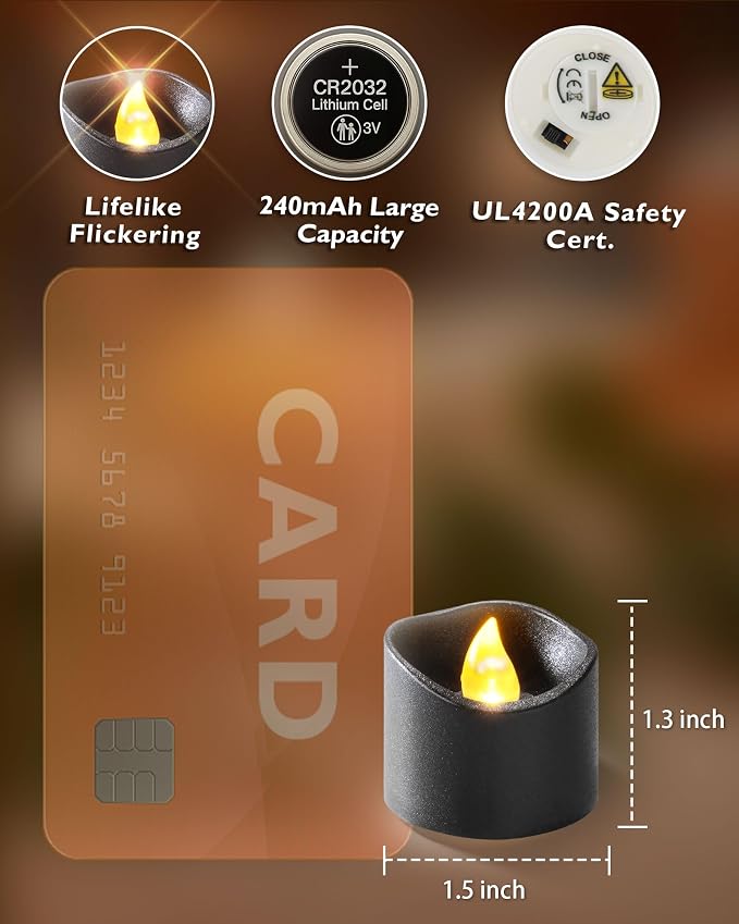 Homemory 12-Pack Black Flameless Battery Tea Light Candles, 200+ Hours | - Image 4