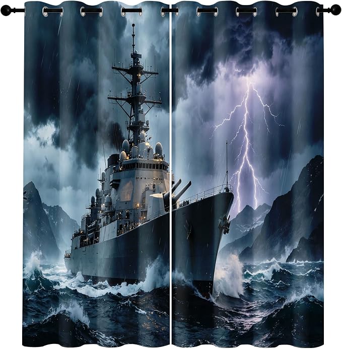 Naval Warship Blackout Curtains 52 x 72 Inch Length Set of 2 | Storm Battleship - Image 7