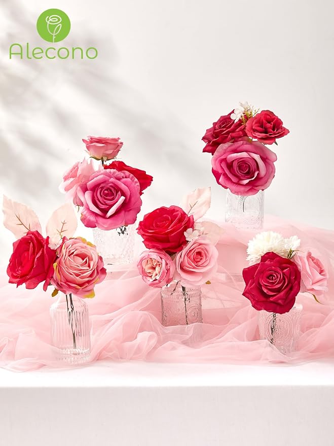 Alecono Hot Pink Artificial Flowers, Silk Fake Roses Combo Box Set | - Image 8