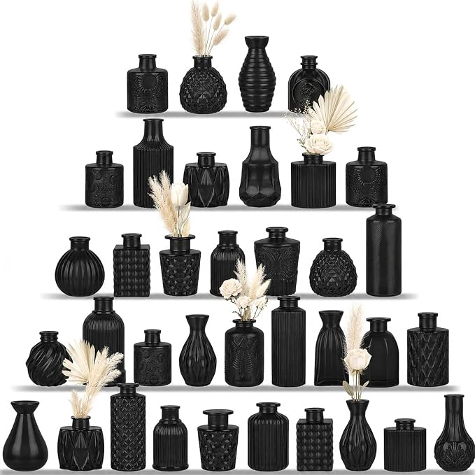 UPBUD Black Glass Bud Vases Set of 36, Mini Flower Vase by UPBUD