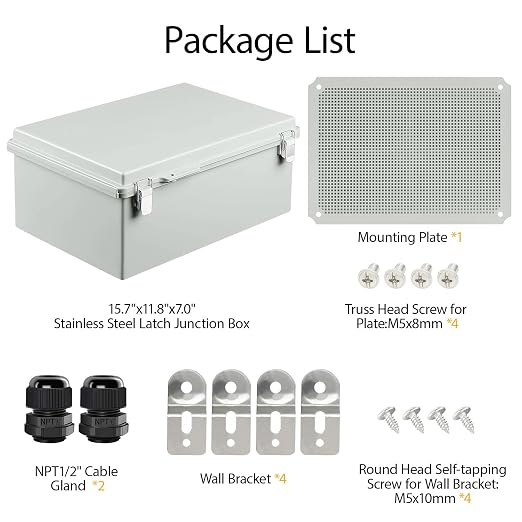 Electrical Box, IP67 Waterproof Hinged Cover Stainless Steel Latch Junction Box - Image 7