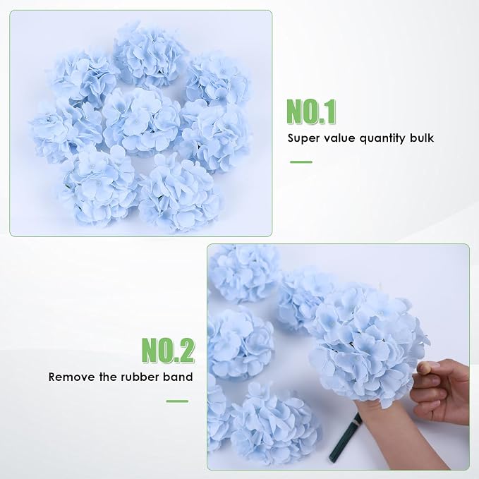 AVIVIHO 65pcs Baby Blue Fake Flowers Hydrangea Artificial Flowers Bulk Silk - Image 5