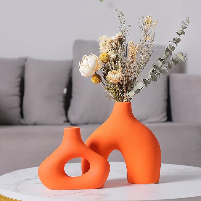 CEMABT Orange Ceramic Vase Set of 2 by CEMABT