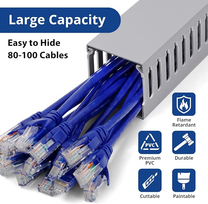 ZhiYo 3"H x 3"W Cable Raceway, 6ft Under Desk Wire Management Channel, 2 Pack - Image 2