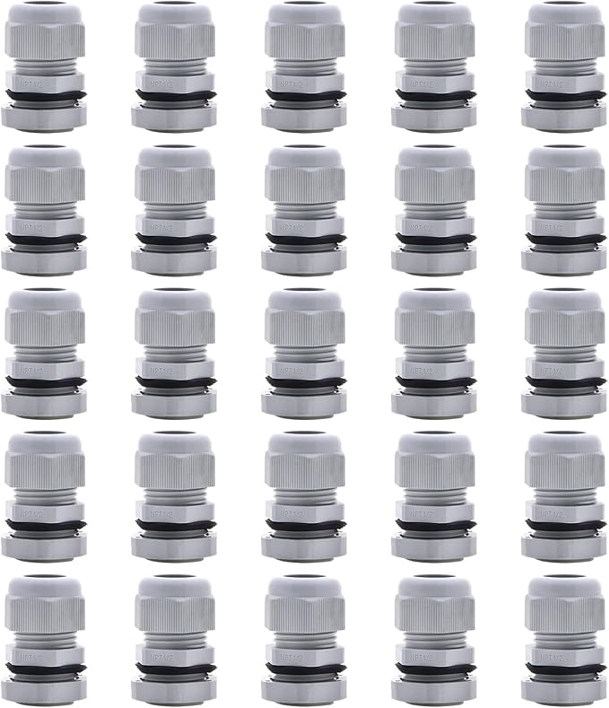 AnRui 25Pcs Waterproof NPT Cable Glands 1/2” Grey Nylon Adjustable Cable Gland by AnRui