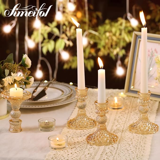 Gold Candle Holder Set of 12, Glass Taper Candle Holders Bulk | Gold - Image 7