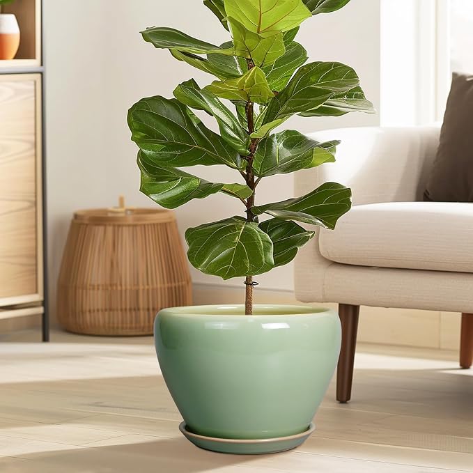 Ceramicfor Ceramic Planter Pot, 10 Inch Plant Pot, Reactive Green | Decorative - Image 2