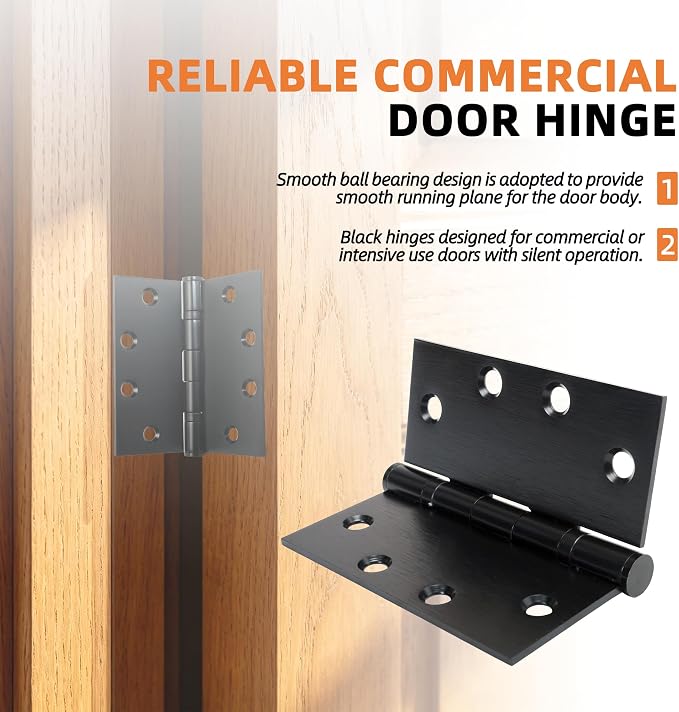 6-Pack 4.5 X 4.5 inch Black Heavy Duty Commercial Door Hinges Thickened | - Image 2