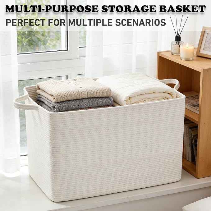 96L Woven Laundry Basket with Handles, Extra Blanket Basket, Living Room - Image 6