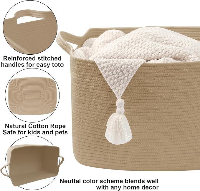 96L Woven Laundry Basket with Handles, Extra Blanket Basket, Jute | 24"×16"×15" - Image 3