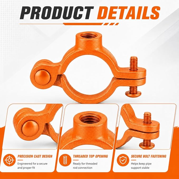 Orange 20 Pack 1/2" Hinged Split Ring Pipe Hanger, Copper Epoxy Coated Iron - Image 3