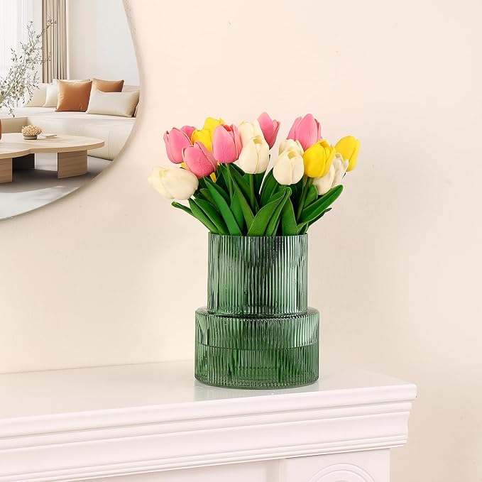 Green Glass Vase, Ribbed Glass Vase - Image 6