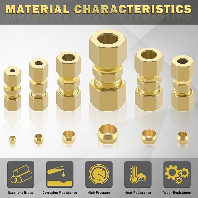 46pcs Brass Compression Tube Pipe Fittings Assortment Kit, 1/8" 3/16" 1/4" - Image 4