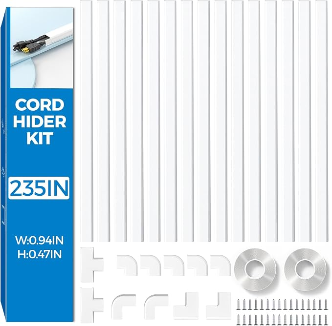 Yecaye 235in Wall Cord Hider for 2-3 Cords, W0.94in H0.47in, On-Wall Cord Cover by Yecaye