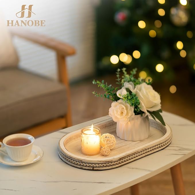 Hanobe 15" White Oval Decorative Trays - Image 3